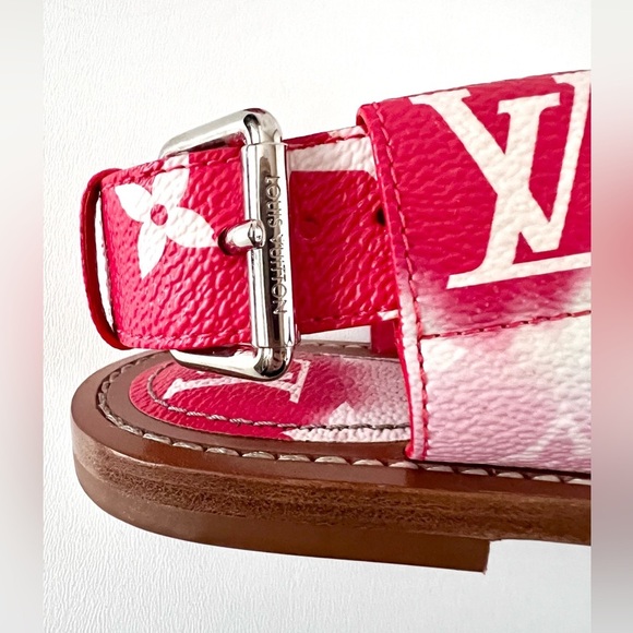 LOUIS VUITTON || Escale Palma Red Pink Ombré LV Monogram Logo Sandals EU 37.5 - Picture 9 of 13